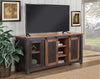 Dual Tone Wood and Metal TV Stand With 2 Mesh Style Doors, Antique Black and Brown