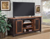 Dual Tone Wood and Metal TV Stand With 2 Mesh Style Doors, Antique Black and Brown