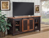 Dual Tone Wood and Metal TV Stand With 2 Mesh Style Doors, Antique Black and Brown