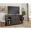 Wood and Metal TV Stand With 2 Mesh Styled Doors, Gray