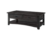 Wooden Coffee Table With 2 Drawers, Antique Black