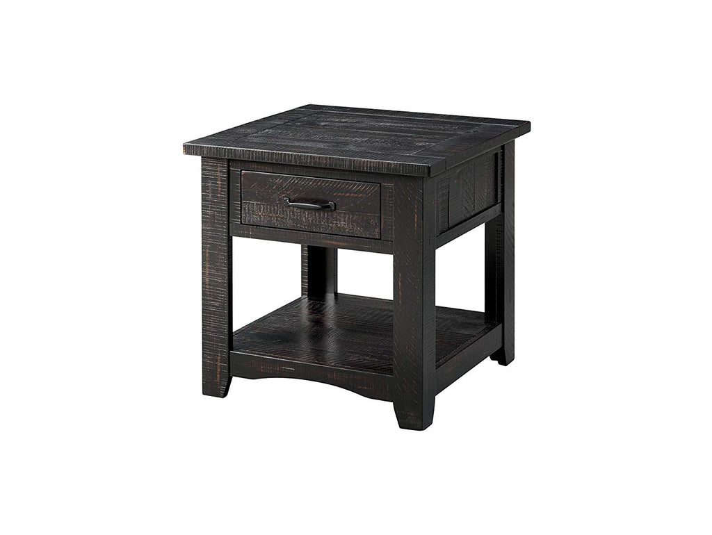 Wooden End Table With Drawer & Shelf, Antique Black