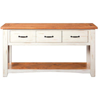 Dual Tone Wooden Console Table With Three Drawers, White and Brown