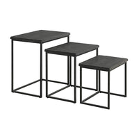 3 Piece Pine wood and Metal Nesting Table, Gray