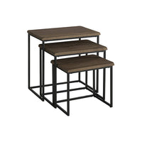 3 Piece Pine wood and Metal Nesting Table, Brown