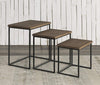 3 Piece Pine wood and Metal Nesting Table, Brown