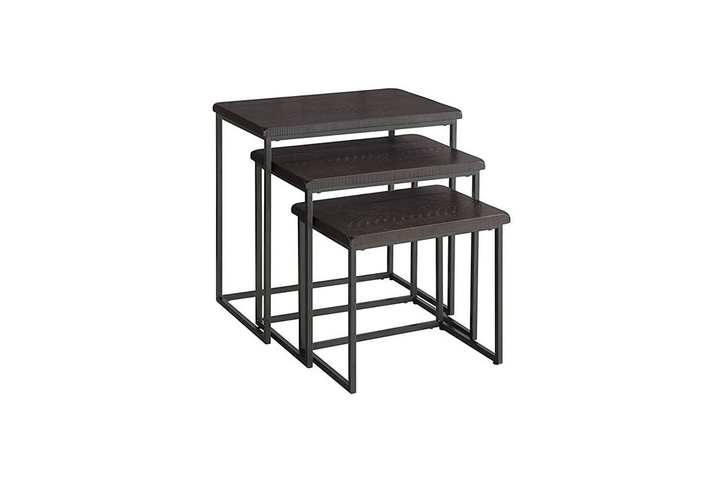 3 Piece Pine wood and Metal Nesting Table, Espresso Brown