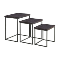 3 Piece Pine wood and Metal Nesting Table, Espresso Brown