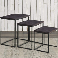 3 Piece Pine wood and Metal Nesting Table, Espresso Brown