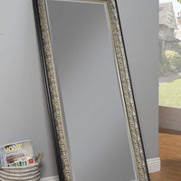 Full Length Leaner Mirror With Polystyrene Frame, Antique Silver and Black