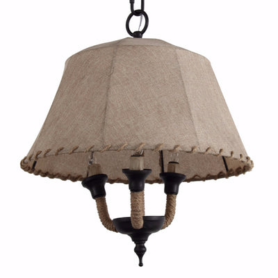 Lamp Shade Style Metal and Rope Chandelier, Brown