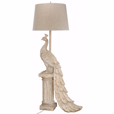 Peacock on Pedestal Tall Table Lamp, Offwhite