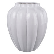 Ribbed Ceramic Vase With Narrow Bottom, White