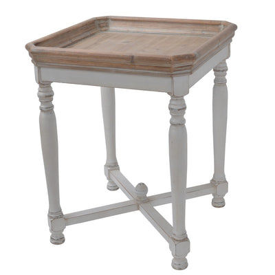 Square Shaped Wooden Side Table With Cross Base, Brown & Gray
