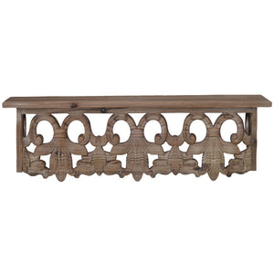 Finely Carved Wooden Wall Shelf, Small, Brown