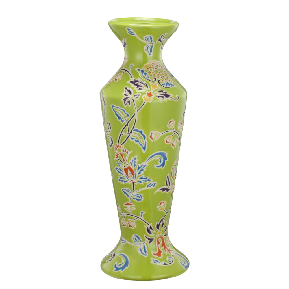 Floral Patterned Ceramic Candle Holder With Flared Bottom, Multicolor
