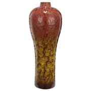 Beautifully Textured Ceramic Vase, Red & Yellow