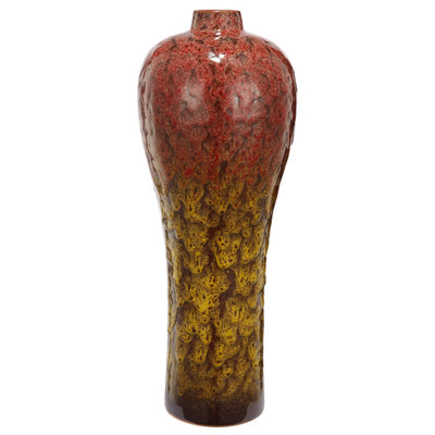Beautifully Textured Ceramic Vase, Red & Yellow