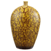 Ceramic Vase With Dripping Glazed Texture, Yellow and Brown