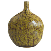 Bellied Ceramic Vase With Dripping Glazed Texture, Yellow and Brown