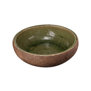 Round Shaped TwoTone Ceramic Serving Dish, Green and Brown