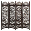Handcrafted Wooden 4 Panel Room Divider Screen Featuring Lotus PatternReversible