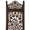 Handcrafted Wooden 4 Panel Room Divider Screen Featuring Lotus PatternReversible