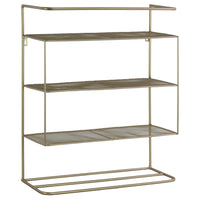 Rectangular Metal Wall Organizer With 3 Shelves, Champagne Silver