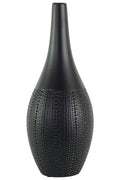 Round Ceramic Bellied Vase With Elongated Neck, Large, Matte Black