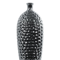 Honeycomb Patterned Ceramic Vase With Short Neck, Small, Silver