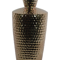 Engraved Diamond Pattern Ceramic Vase With Trumpet Neck, Large, Gold