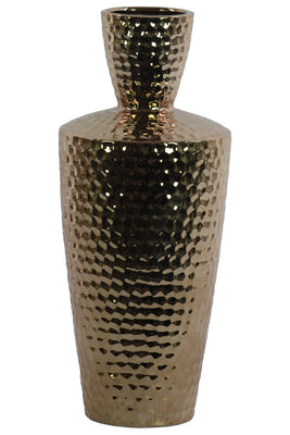 Engraved Diamond Pattern Ceramic Vase With Trumpet Neck, Large, Gold