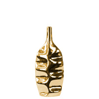 Wrinkled Pattern Elliptical Bottle Vase In Ceramic, Small, Gold