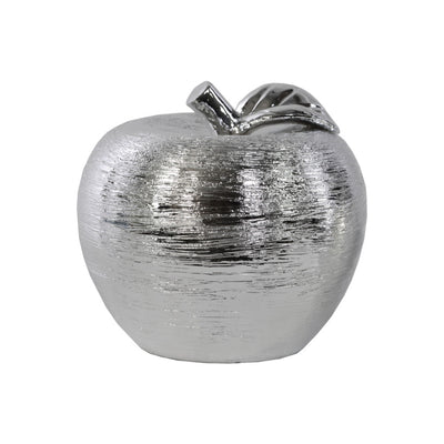 Porcelain Apple Figurine In Combed Pattern, Large, Silver
