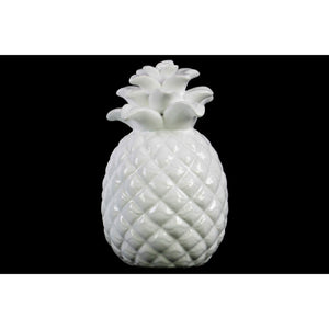 Designer Embossed Lattice Pineapple Figurine In Ceramic, Glossy White