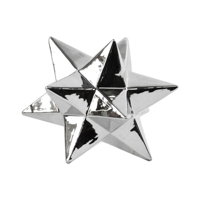 12 Point Stellated Sculpture In Ceramic, Large, Silver