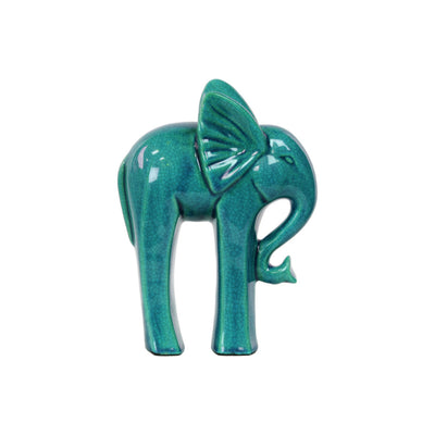 Standing Ceramic Elephant Figurine With Long Legs, Glossy Turquoise Blue