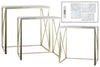Metal Nesting Console Table With Marble Top, Champagne Silver, Set of 3