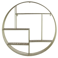 Round Metal Wall Organizer With Four Shelves, Champagne Silver