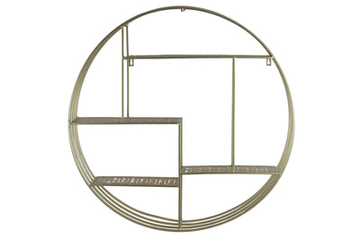 Round Metal Wall Organizer With Four Shelves, Champagne Silver