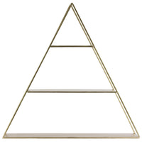 3 Tier Metal Wall Shelf In Triangular Shape, Champagne Silver