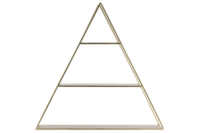 3 Tier Metal Wall Shelf In Triangular Shape, Champagne Silver