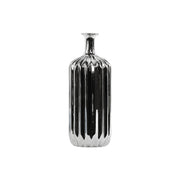 Ceramic Bottle Vase With Corrugated Belly, Silver