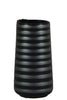 Cylindrical Stoneware Vase With Ribbed Pattern, Small, Black And Gray