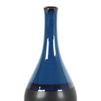 Bellied Stoneware Vase With Black Banded Rim, Small, Glossy Blue