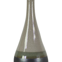Bellied Stoneware Vase With Black Banded Rim, Large, Glossy Gray
