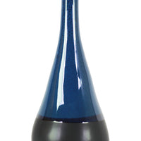 Bellied Stoneware Vase With Black Banded Rim, Large, Glossy Blue