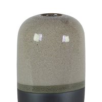 Cylindrical Stoneware Vase With Black Banded Rim Bottom, Small, Glossy Gray