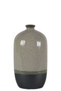 Stoneware Bottle Vase With Black Banded Rim Bottom, Small, Glossy Gray