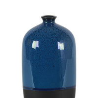Stoneware Bottle Vase With Black Banded Rim Bottom, Small, Glossy Blue